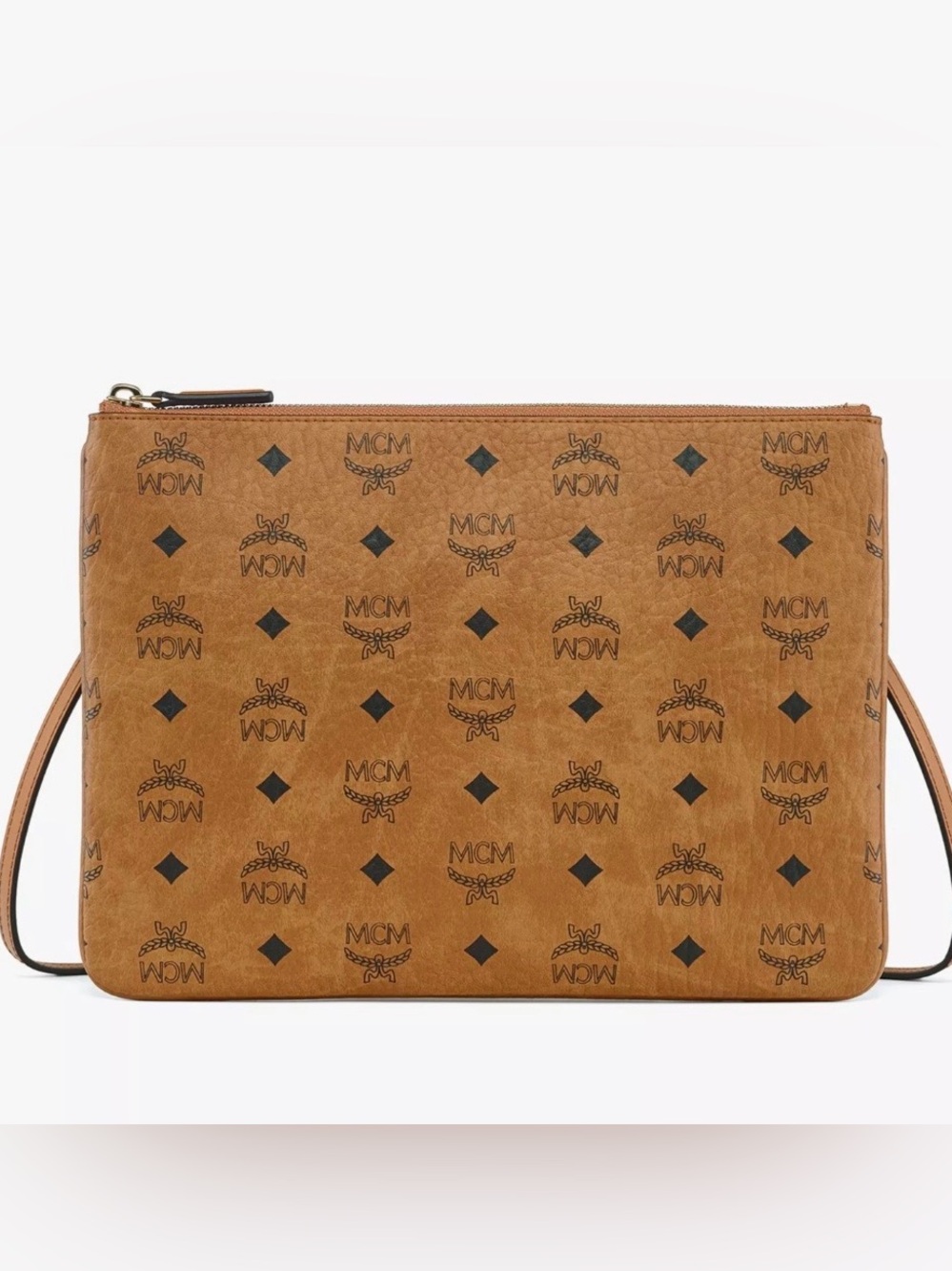 MCM Visetos Crossbody Pouch in Cognac Brown